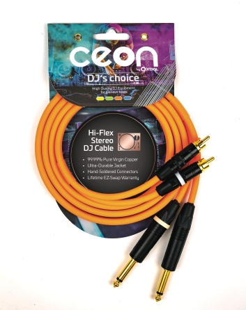 Premium DJ Dual/Mono (Black Light) Cable - Hi-Flex DJ's Choice Stereo RCA-1/4 inch. TS 2' Cable