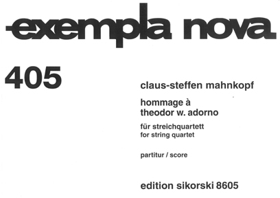 Product Cover for Hommage À Theodor W. Adorno String Quartet String Ensemble  by Hal Leonard