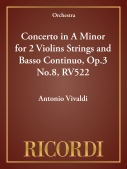 Cover for Concerto in A Minor for 2 Violins Strings and Basso Continuo, Op.3 No.8, RV522 : Orchestra by Hal Leonard