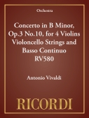Cover for Concerto in B Minor, Op.3 No.10, for 4 Violins Violoncello Strings and Basso Continuo RV580 : String Orchestra by Hal Leonard